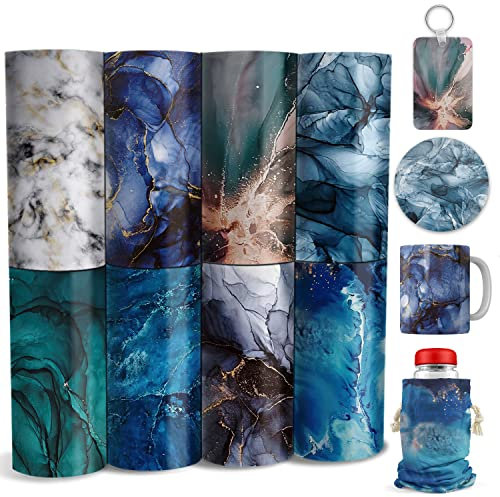 WOWOCUT 8 Stück 4.5x12 Marble Infusible Transfer Paper Sheets, vorgedrucktes Wasserfarben-Sublimations-Tintenpapier für Heat-Transfer-Tassen, T-Shirts, Trinkgläser, Ohrringe