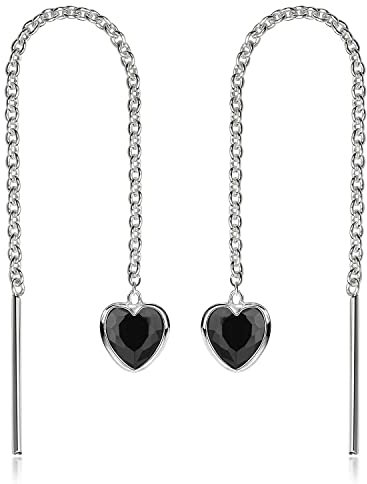 Materia Silber Ohrringe Damen 925 Durchzieher - Zirkonia Herz schwarz SO-480-Schwarz