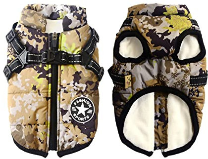 Aywoja Hundemantel Winter, Hundemantel mit Geschirr, Hundemantel für Kleine Hunde Hundemantel Wasserdicht Maschinen Waschbarer Reflektierender Streifen Design Haltbarer D-Ring