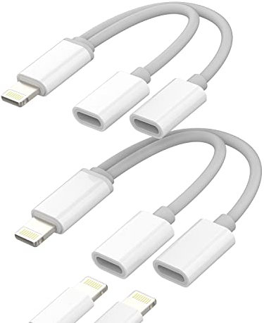 Iphone Headphone Adapter Dual Lightning Jack Dongle Splitter 2 in 1(2pack)Audio Charge Converter Charger Aux Cable Connector Apple MFI Certified for 14 13 12 11 Pro Max 7 8 Plus Mini X Xs Xr Ipad Air