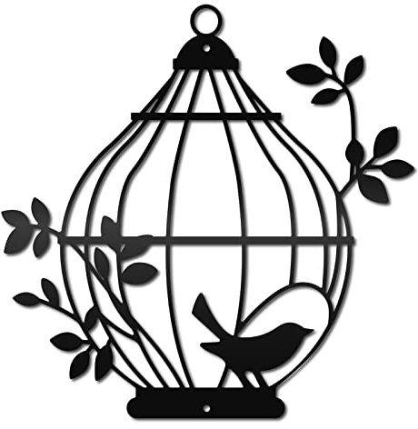 CREATCABIN Vogel Metall Wandkunst Vogelkäfig Wanddekoration Schwarz Wandskulpturen Dekorative Hängetafeln Ornamente Eisen Abstrakt Für Zuhause Wohnzimmer Küche Badezimmer Schlafzimmer Einzugsbüro 30cm