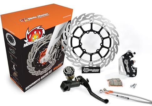 Moto Master Kit Freno Completo Supermoto Racing Halo T-Floater con Disco Flottante, Pastiglie, Pinza, Adattatore, Tubo freno, Pompa radiale