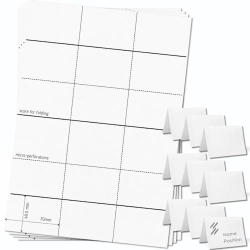 OfficeGear extra kleine Klappkarten, 9-fach [55 Blatt – 495 Stück] – 49,5 × 70 mm – Bedruckbare Tischaufsteller aus 170 g/m² Karton – für Hochzeiten, Events, Konferenzen – inkl. Designvorlage
