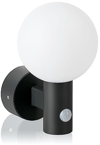 SEBSON® LED Außenleuchte Bewegungsmelder IP65 - Wandleuchte Kugelleuchte anthrazit 15W 1600lm kaltweiß 6000K - Außenwandleuchte rund, Sensor 10m / 120° - Lampe Außen 230V