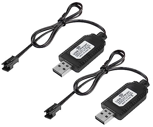 YACSEJAO 2-Pack USB Ladegerät Kabel mit SM-2P Stecker kompatibel mit 7.4V 1000mA LiPo Batterien für RC Drohnen Fahrzeug Buggy Auto LKW Boot
