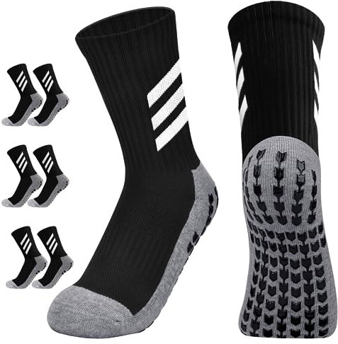 KTUEOV Grip Socken Fussball, 3 Paare Anti Rutsch Socken Herren Rutschfeste Fußball Socken mit Noppen für 38-46, Atmungsaktive Baumwolle Sportsocken Fußballsocken Laufsocken Tennissocken-Schwarz