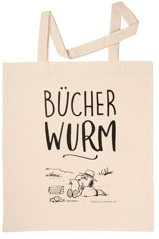 United Labels The Peanuts Snoopy Stoffbeutel - Bücherwurm Jutebeutel Tragetasche Baumwolltasche Beige Naturfarben