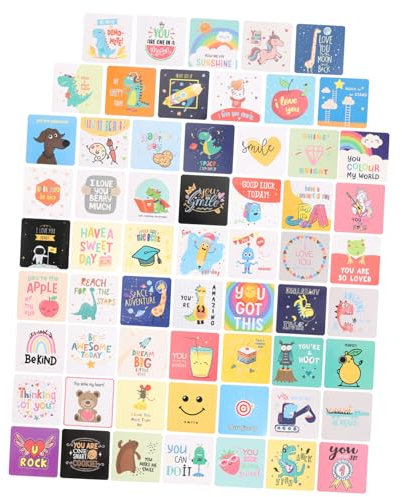 RORPOIR 60pcs Mini Lunchbox Note Cards Double-Sided Colourful Paper Cute Motivational Cards for Boys and Girls for Students Birthday Party Favour Set