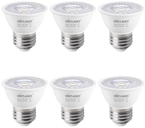 DiCUNO E27 LED Lampe 6W, Neutralweiß 4000K, MR16 Scheinwerfer, 500lm in 60° Abstrahlwinkel, Ersetzt 50W Halogenstrahler, PAR16 kurze LED Spots, CRI90, kein Flackern, nicht dimmbar, 230V, 6er Pack