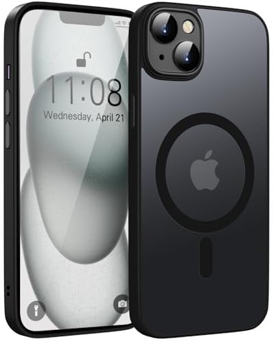 KPPIT Magnetic Case for iPhone 15 6.1-inch Compatible with MagSafe,Translucent Matte Back Camera Lens Full Protect Slim Shockproof Phone Cover(Black)