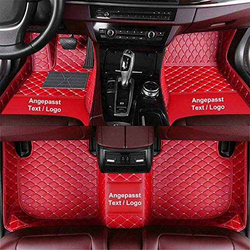 Anpassen Fußmatten für Tesla Model-Y Model-S Model-3 Model-X,PU-Leder Allwetter wasserdichte rutschfeste Auto Fussmatten Set (rot)
