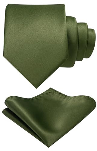 JEMYGINS Herren Krawatte mit Matte Oberfläche inklusive Einstecktuch Set in verschiedenen Farben olivgrün