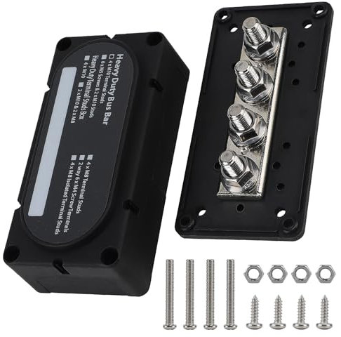 CPROSP BusBar 300A, Scatola per Sbarre, Sbarra M8 300a, Bus Bar a Corrente Blocco di Distribuzione di Potenza con 4 Morsetti a Vite M8 e Coperchio Nero