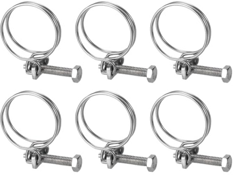 Sourcing Map 6Pcs Double Wire Clamp, 28-32mm Adjustable Stainless Steel Clips With M6 Bolt for Dust Collection Hose, Pump Pipe
