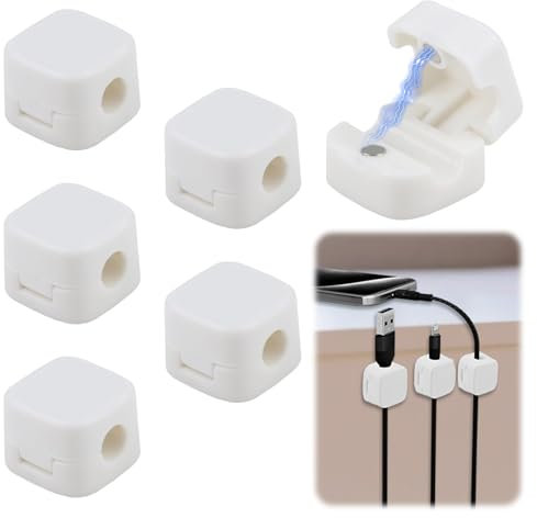 6 Pièces Clips Câble Organisateur, Range Cable Bureau Magnétique Adhesif Organisateur de Câbles, Range Câbles Silicone Fixe pour Câbles de Chargeur/Souris/Câbles Audio/Ustensiles de Cuisine (Blanc)