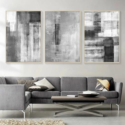 3er Set Abstrakt Leinwand Bilder Schwarz Weiß Grau Geometrische Kunstdruck Poster Goldene Marmor Textur Wandkunst Poster Wohnzimmer Decor Bilder Grau Ohne Rahmen (B,60x90 cm)