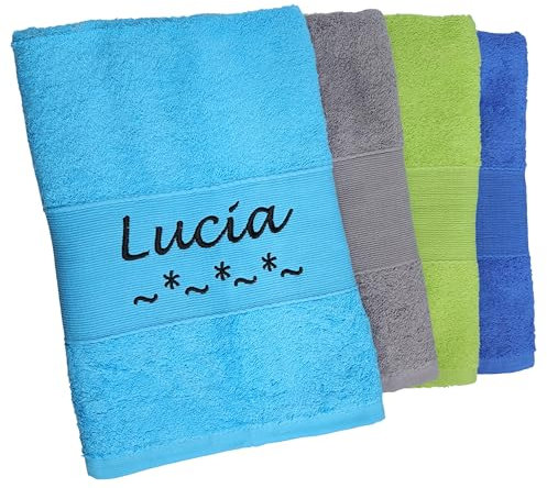 BotoHome ★ Duschtuch 70x140 mit Namen mit Aufhänger ★ Handtuch 50x100 mit Namen Bestickt ★ 500 g/m2 ★ 100% Baumwolle ★ SUPER QUALITÄT ★ Geschenk ★ (Türkis, 50 x 100 cm)