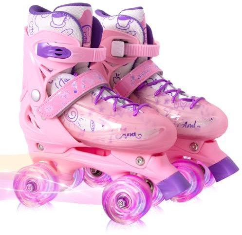 Fatazoii Kinder Rollschuhe Mit Leuchtenden Für Rädern 3-6 Jahre Alt,4 Größen Verstellbar Anfänger Quad Roller Skates,Ideal Für Geburtstags,Weihnachts Und Neujahr Geschenke,S