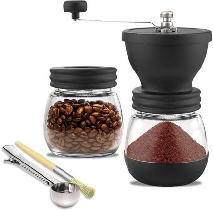 Bodosac 1pc Hand Grinding Coffee Machine Manual Small Grinder for Coffee Beans - Perfect for Home Use with wooden brush and stainless steel spoon