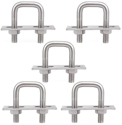 5 Stück quadratische U-Bolzen, M10, quadratische Klemme, quadratische Rohrschelle mit Schallwand und Muttern, Rohrklemmen-Befestigungsclip für Rohrrohr