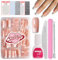 French False Nails Kit, 240Pcs Press On Nails Nude Base, False Nails With Glue Acrylic Fake Nails 12 Sizes Stick On Nails French White Tip Gift for Girls (Long Square- Nude)