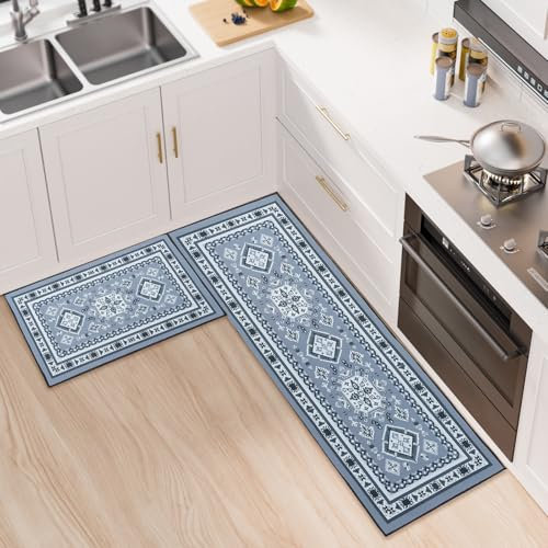 BWBIKE Juegos de Alfombras de Cocina Alfombras de Cocina Antideslizantes de 2 Piezas Alfombras de Corredor Lavables Alfombra de Piso de Cocina Gruesa Alfombra de Corredor,Gris,43 x 75 + 43 x 150 CM