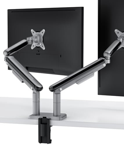 Support Double Écran Desktronic, Jusqu'à 34 & 8kg, Rotation 360°, Hauteur Réglable, Robuste, Installation Facile, pour Grands Écrans, Ergonomique, Compatible avec VESA 75/100, Noir