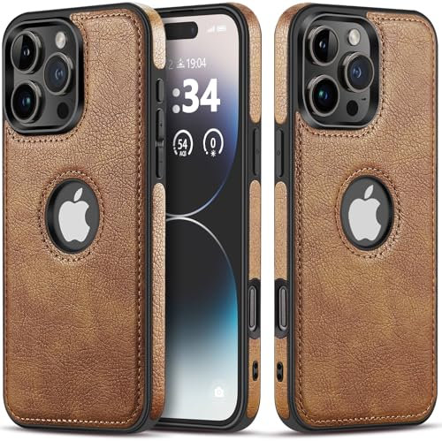 Hulveze Custodia Compatibile con iPhone 16 Pro Max, Custodia Business in Pelle PU di Lusso con Ritaglio del Logo, Sottile Cover Antiurto Morbida Lmpugnatura Antiscivolo per iPhone 16 Pro Max(Marrone)