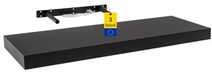 Velano Wandregal - Bücherregal - Schweberegal 3er-Set 59.5x23.5 Schwarz | Regal Wand - Regalbrett - Küchenregal - Bücherregal Kinder - Deko Wohnzimmer - GewürzregalHolz - Wanddeko Regale Boho Deko