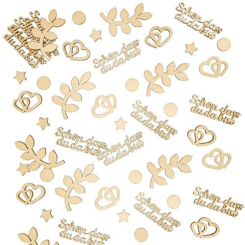 LSKPOLI Konfetti Holz Tischdeko Schön dass du da bist, Hochzeit Tischdeko Holz Streudeko Geburtstag Eukalyptusblätter Tupfen Herzen Confetti Deko für Hochzeit Verlobbung Taufe Jubiläen Party