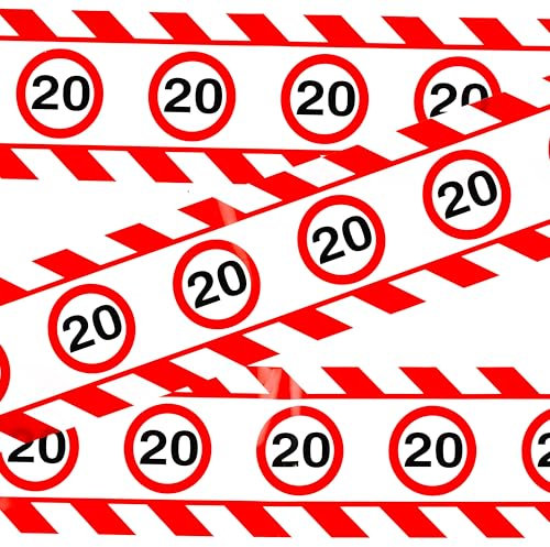 20 Geburtstag Deko Absperrband Verkehrszeichen rot/weiß - Originelle Geburtstagsdeko 20 für einen gelungenen 20 Geburtstag Frau oder Mann - Tiwoca