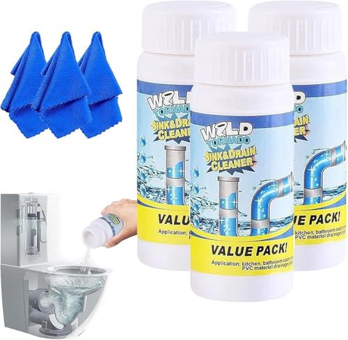 Powerful Sink & Drain Cleaner - Drain Clog Remover Powerful Sink Foaming Sink and Drain Cleaner Deodoriser Butcher, Pipe Dredge Deodorant for Kitchen Bathroom Toilet Shower (110G, 3PCS)