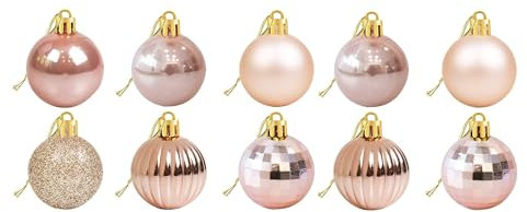 Christmas Baubles 10 Pcs Mini Christmas Tree Ball Decorations Ornaments Balls Pendants 4cm Shatterproof Hanging Bauble Set for for Holiday Wedding Party Decoration Xmas Rose Gold