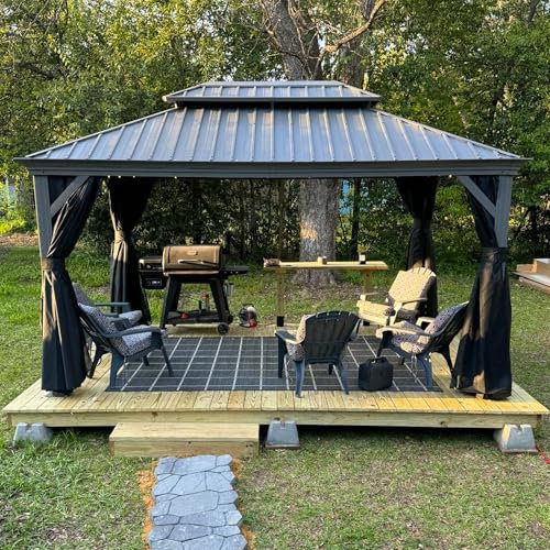 PURPLE LEAF 3 x 4.25 m Hardtop Pavillon Wetterfest Stahldach Pavillon mit Vorhänge und Moskitonetze Aluminium für Garten, Hellgrau