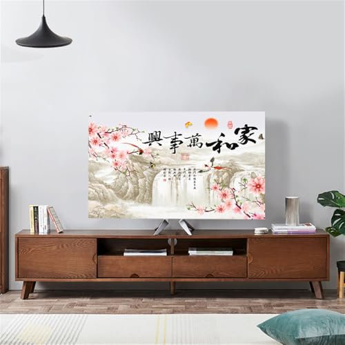 Mateju TV Dust Cover Indoor Universal TV Cover for Wall Mounted Chinese Style Elastic Dustproof TV Screen Protector for 32” to 75”Television/PC Display, Home Decoration (Waterfall,32-37 inches)