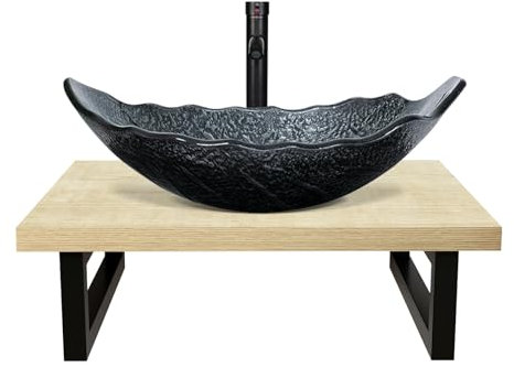 YU YUSING Badmöbel Set Unterschrank 60cm mit Glaswaschbecken, Badezimmermöbel Set mit Waschtisch Aufsatzwaschbecken Waschbeckenunterschrank, Badezimmerschrank Waschplätze für Gäste WC(Silber Grau)