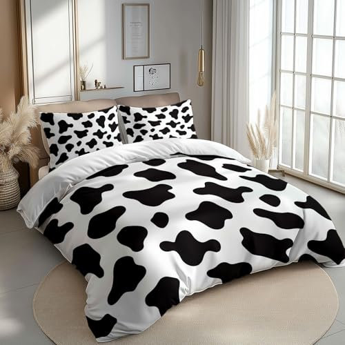 Bettbezug Tierhaut Kuhmuster Bettwäsche Set 155 x 200 cm, Minimalismus Bettwäsche-Set Mädchen Junge Kinder Deluxe Mikrofaser Weiche Bettbezug mit Reißverschluss und Kissenbezüge