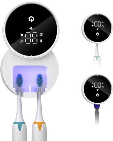 ORIA UV Zahnbürstenhalter Desinfektionsmittel, Automatischer Zahnbürstenhalter mit Trocknen, Timing, LED-Bildschirm, Kein Stanzen, 1000mAh Wiederaufladbare Wandmontage Elektrischer Bürste Halter