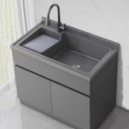 Generico Lavandino per Lavanderia con mobiletto e Rubinetto Estraibile, Stazione di Lavaggio per lavabo con mobiletto in Alluminio, mobiletto con lavandino per Stanza, Cucina, Bagno, seminterrato (10
