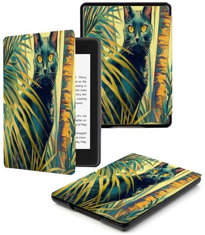 Case For Kindle Voyage 2014 –Case For Kindle Voyage (2014 Posted, Model No. Nm470Gz) – E-Reader Cover With Auto-Sleep/Make-Palm Leaves, Black Cat