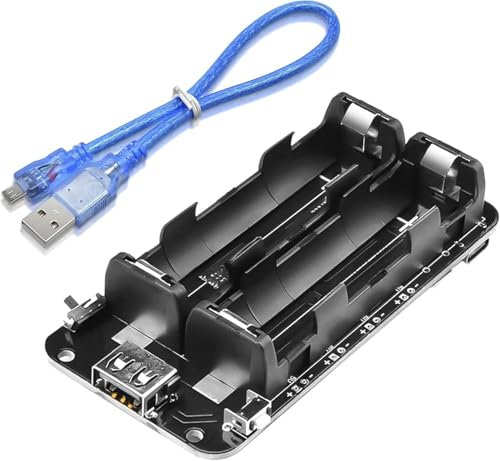 FancyWhoop 1865O Battery Holder for Raspberry Pi and Arduino ESP32, Double Li-ion V8 Power Bank Holder Support Micro USB 5V/3A 3V/1A V8 Battery Shield, with 30CM USB Port Line (2 Holders)