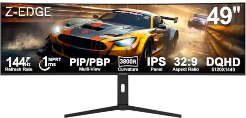 5K Monitor, Z-Edge 49 inch IPS Curved Gaming Monitor, DQHD 5120x1440 Computer Monitor,144Hz, 32:9 Ultrawide, 1ms MPRT, 400 cd/m², 10bit, UG49W HDMI*2, DP*1, USB-C, PIP/PBP, Adjustable Stand