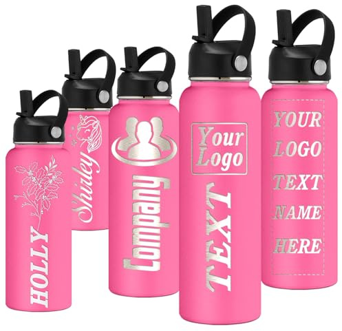 Gourde Isotherme Personnalisable Enfant avec Prénom Logo Gravée Thermos 350/530/700/950/1150Ml Bouteille Personnalisée avec Paille Couvercle Cadeau pour Ecole Sport Bureau