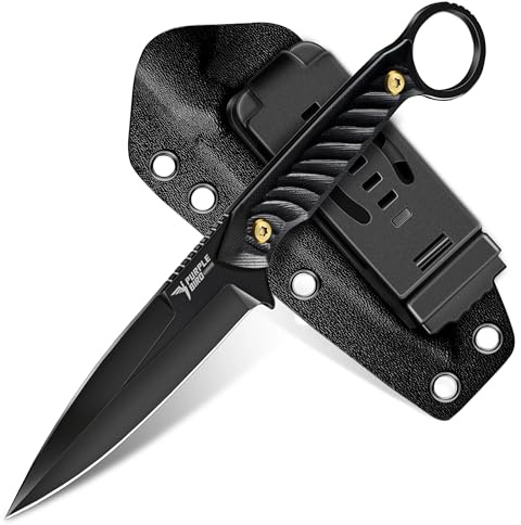 PURPLEBIRD 8,2 Pollici, Coltello da Campeggio, Fodero e Clip da Cintura Regolabile, Coltello da Esterno in Acciaio 440C con Manico in G10 per Escursioni all'Aperto, Caccia e Pesca (Nero)