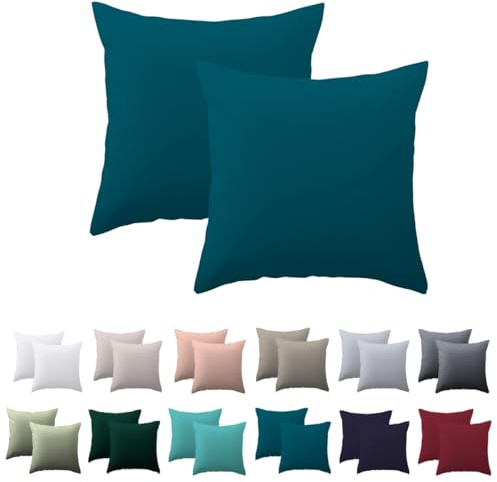 Nesture Kissenbezug 50x50 2er Set - kissenhülle 50x50 cm Petrol, 100% Mikrofaser kopfkissenbezug mit Reißverschluss, Weich und Bügelfrei