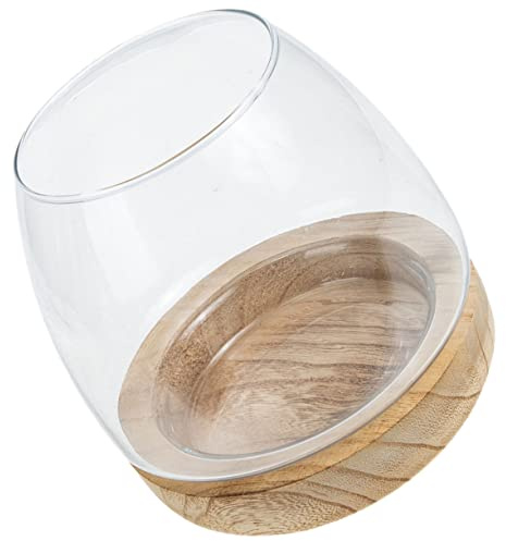 Toyvian Hydroponic Glass Vase with Wooden Base Fish Bowl Aquarium Planter for Desktop Glass Water Plant Container for Home Garden Stylish Space Saving Design