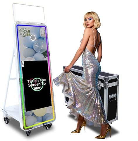 Spiegel-Fotokabine mit 43-Zoll-Touchscreen, DSLR-Photobooth-Maschine mit Software-RGB-Licht und Flugkoffer für Event-Party-Verleih (Photo Booth Machine)