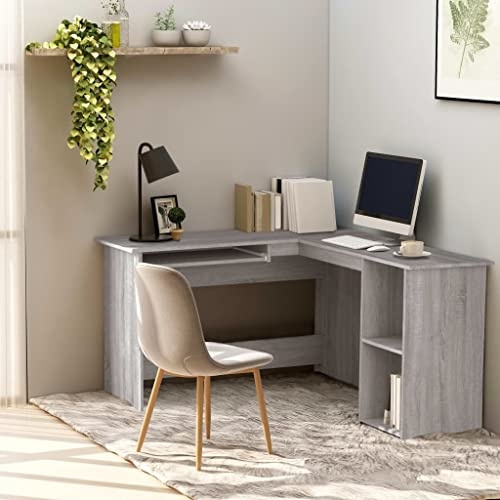Tonture Eckschreibtisch Grau Sonoma 120x140x75 cm, L-Form Computertisch mit Tastaturauszug, 2 Ablagen, langlebiger Holzwerkstoff, ideal für Büro, Arbeitszimmer, Home Office, Gaming, Schreibtisch