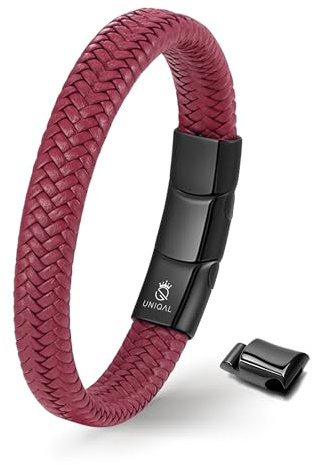 UNIQAL | Lederarmband Herren BRAID Mens Bracelet | Gratis Geschenk Box | Echtleder, Edelstahl - schwarz, geflochten