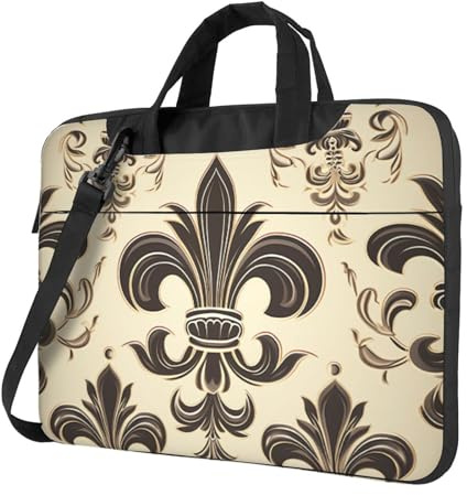 BYPPJGH Sac à bandoulière pour ordinateur portable motif fleur de lys et manteau pour homme et femme, sac à bandoulière étanche avec poignée et bandoulière, Noir , 13 inch